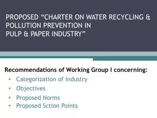 Recommendations of Working Group I concerning: Categorization of Industry Objectives