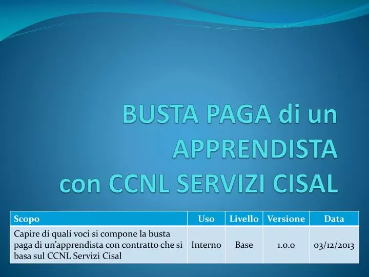 busta paga di un apprendista con ccnl servizi cisal