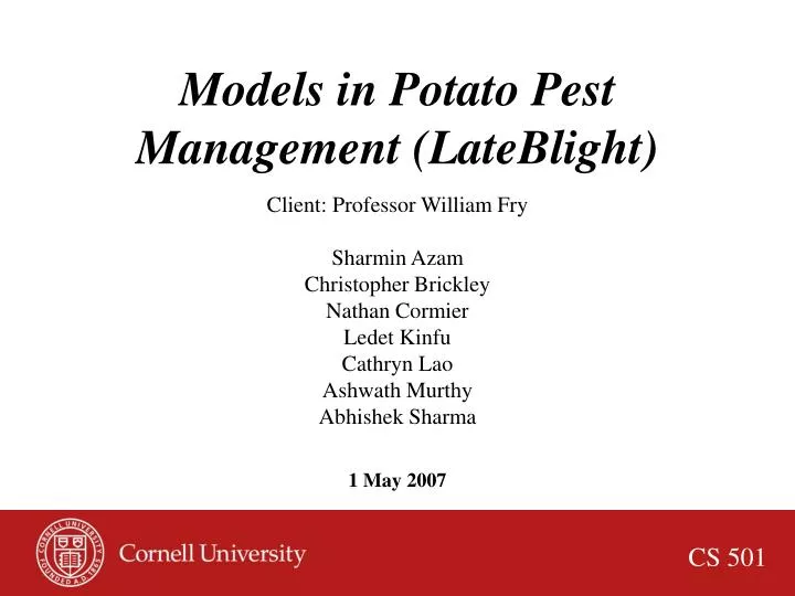 models in potato pest management lateblight
