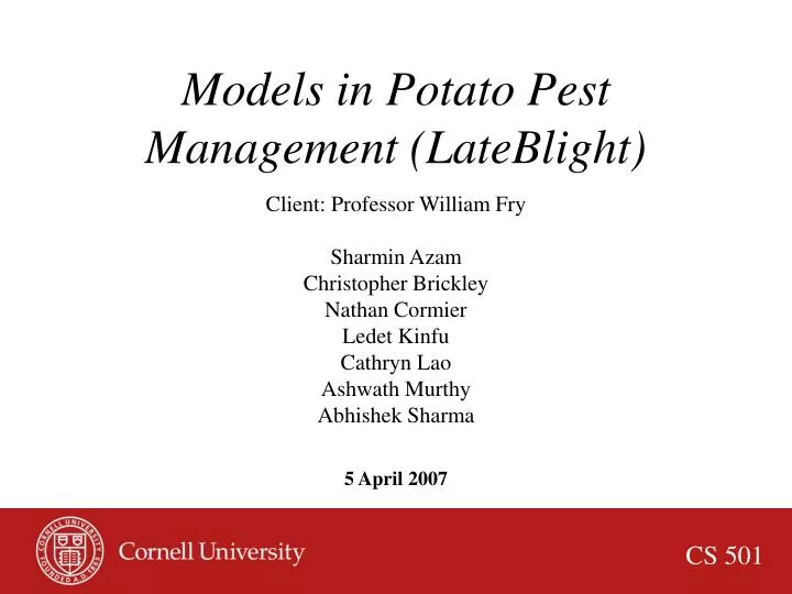 models in potato pest management lateblight