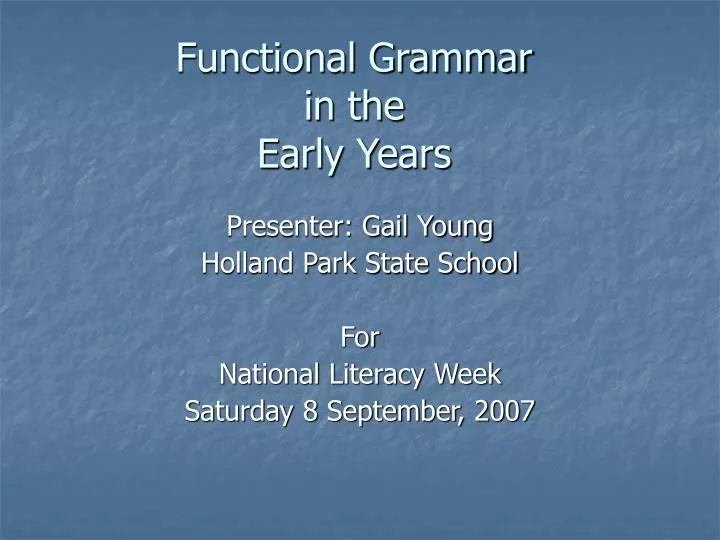 functional grammar in the early years