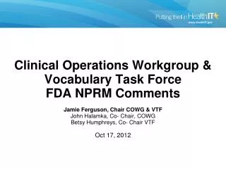 CO WG and VTF