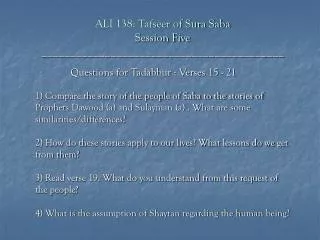 ALI 138: Tafseer of Sura Saba Session Five __________________________________________