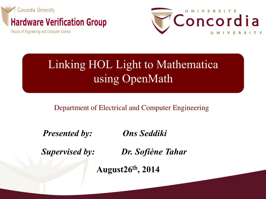 Linking HOL Light to Mathematica using OpenMath - slide 1
