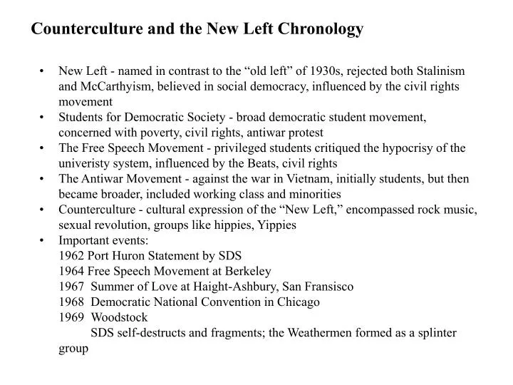 counterculture and the new left chronology