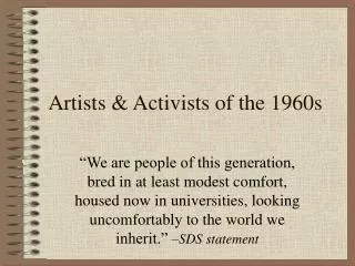 Artists &amp; Activists of the 1960s