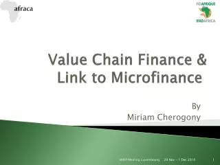 Value Chain Finance &amp; Link to Microfinance