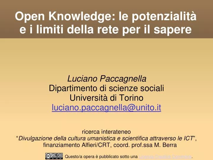 open knowledge le potenzialit e i limiti della rete per il sapere