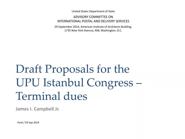draft proposals for the upu istanbul congress terminal dues