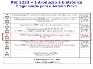 PSI 2223 – Introdução à Eletrônica Programação para a Terceira Prova