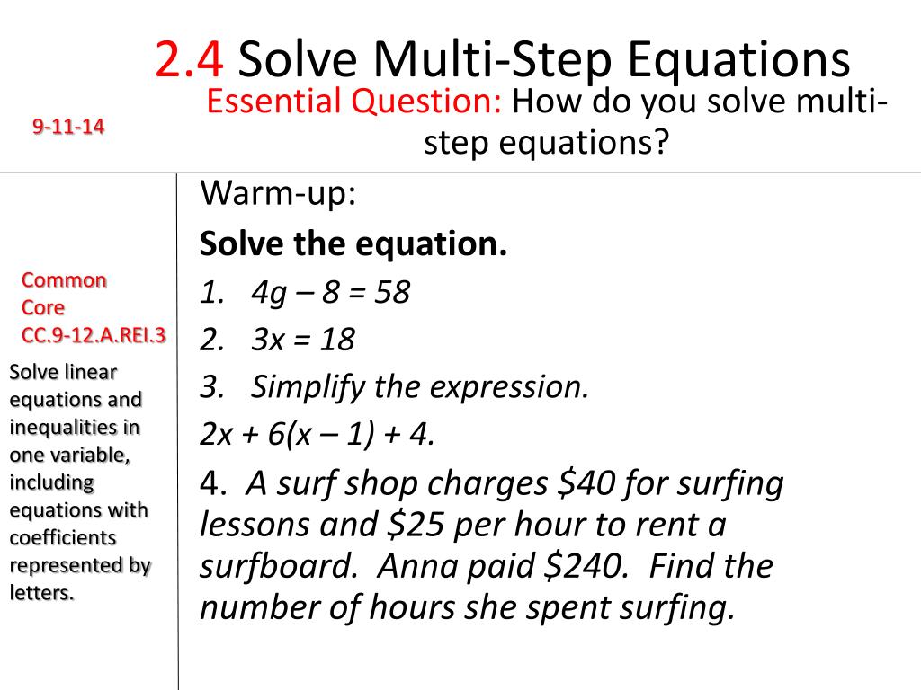PPT - 2.4 Solve Multi-Step Equations PowerPoint Presentation, free ...