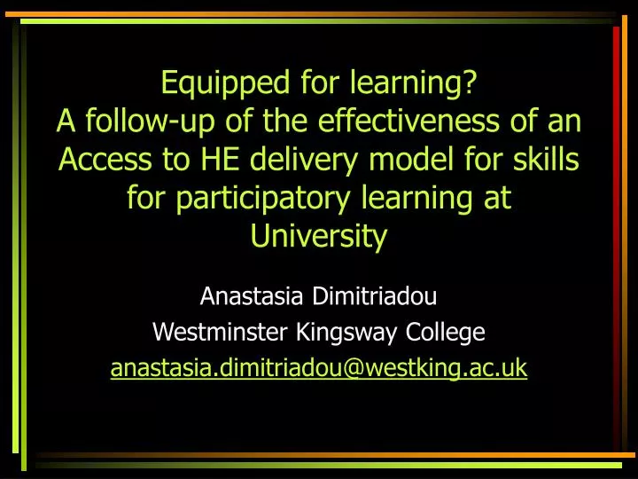 anastasia dimitriadou westminster kingsway college anastasia dimitriadou@westking ac uk