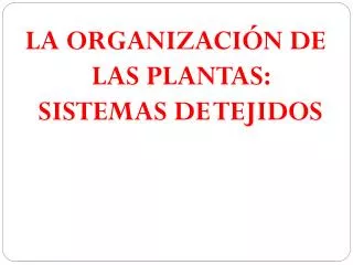 LA ORGANIZACIÓN DE LAS PLANTAS: SISTEMAS DE TEJIDOS