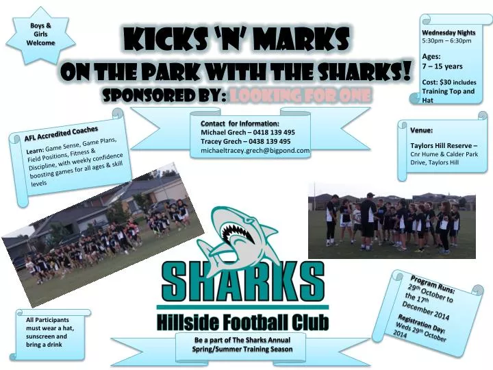 kicks n marks on the park with the sharks sponsored by looking for one