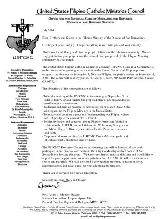 July 2004 Dear Brothers and Sisters in the Filipino Ministry of the Diocese of San Bernardino: