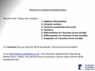Welcome to Engineering Mathematics