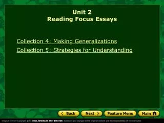 Unit 2 Reading Focus Essays
