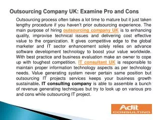 Outsourcing Company UK: Examine Pro and Cons