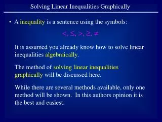 Solving Linear Inequalities Graphically
