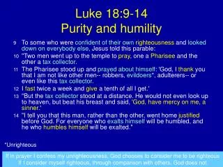 Luke 18:9-14 Purity and humility