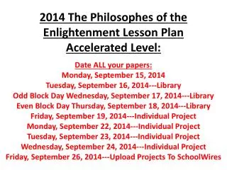 2014 The Philosophes of the Enlightenment Lesson Plan Accelerated Level: