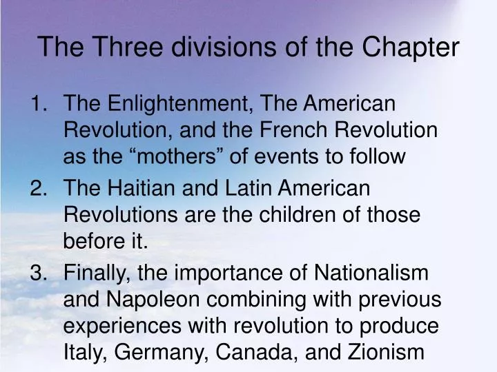 the three divisions of the chapter