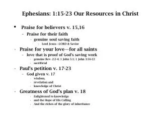 Ephesians: 1:15-23 Our Resources in Christ