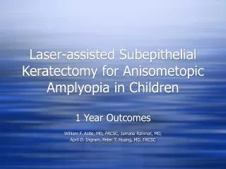 Laser-assisted Subepithelial Keratectomy for Anisometopic Amplyopia in Children