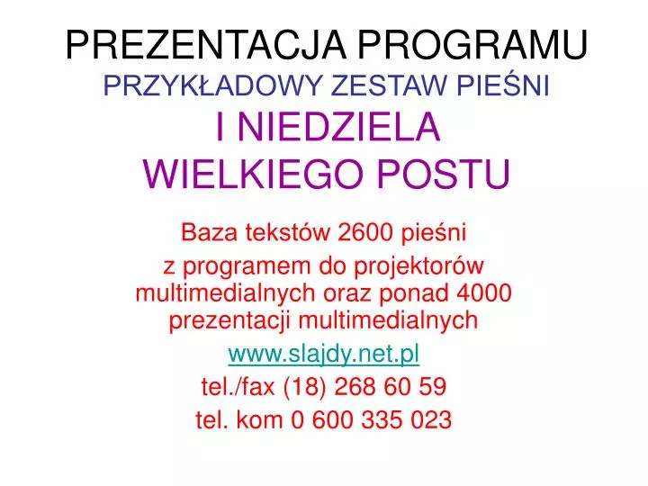 prezentacja programu przyk adowy zestaw pie ni i niedziela wielkiego postu