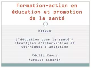 formation action en ducation et promotion de la sant
