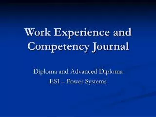 Work Experience and Competency Journal