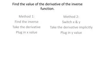 Find the value of the derivative of the inverse function.