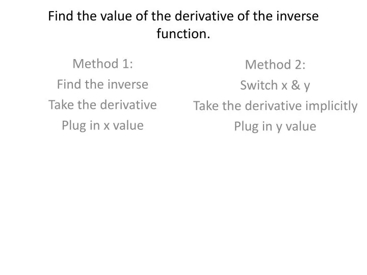 find the value of the derivative of the inverse function
