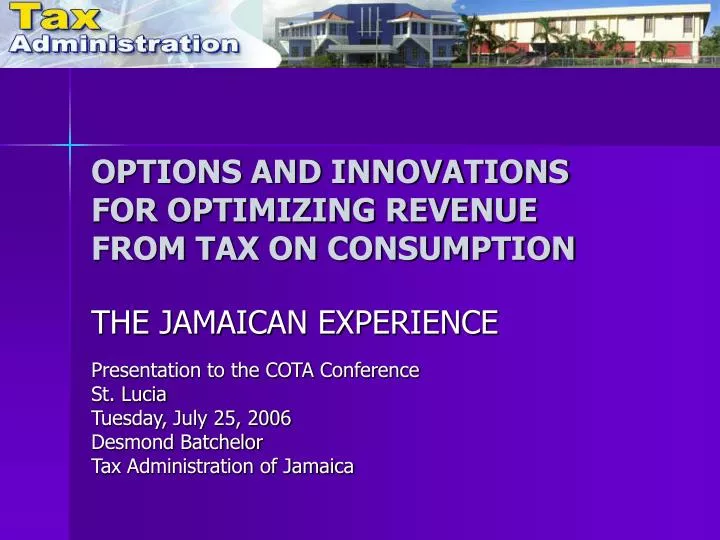 options and innovations for optimizing revenue from tax on consumption