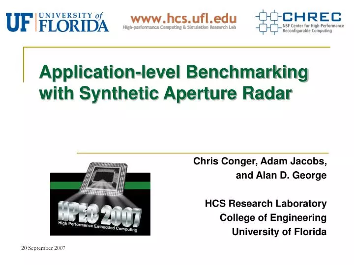 application level benchmarking with synthetic aperture radar