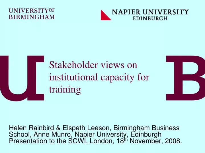 stakeholder views on institutional capacity for training