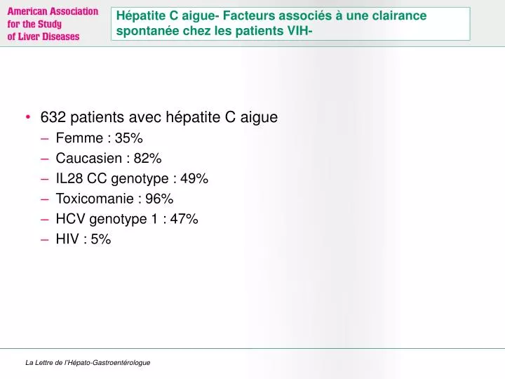 h patite c aigue facteurs associ s une clairance spontan e chez les patients vih