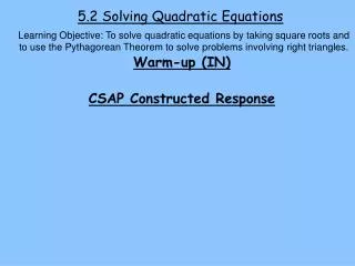 5.2 Solving Quadratic Equations