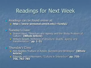 Readings for Next Week