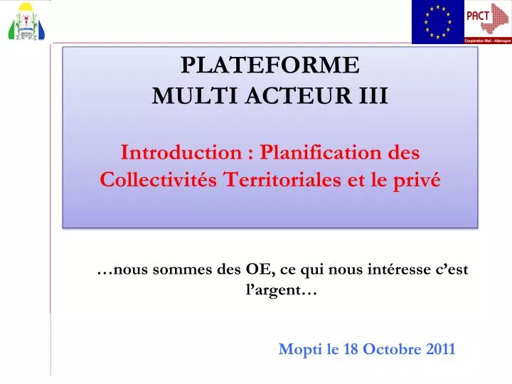 plateforme multi acteur iii introduction planification des collectivit s territoriales et le priv