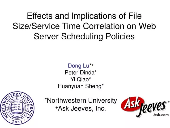 effects and implications of file size service time correlation on web server scheduling policies