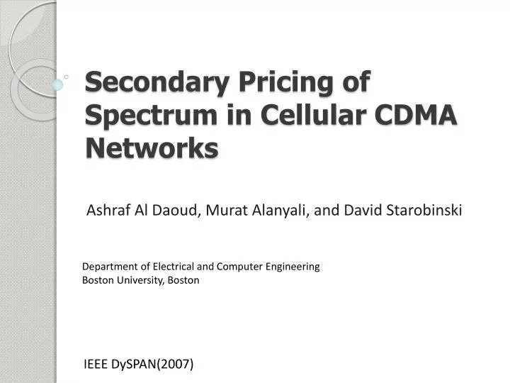 secondary pricing of spectrum in cellular cdma networks