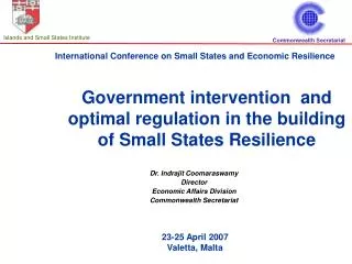 Government intervention and optimal regulation in the building of Small States Resilience