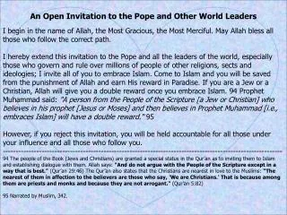 An Open Invitation to the Pope and Other World Leaders