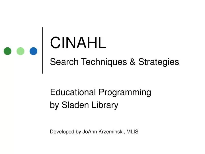 cinahl search techniques strategies