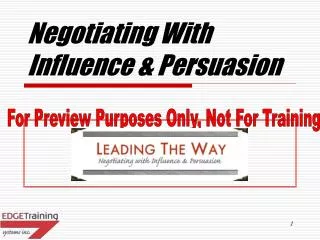 Negotiating With Influence &amp; Persuasion