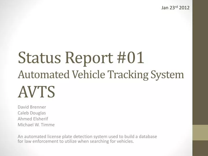 status report 01 automated vehicle tracking system avts