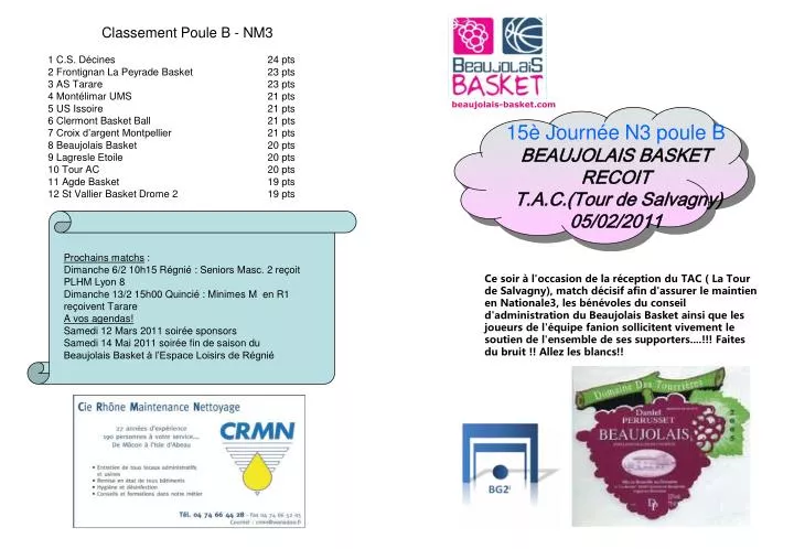 15 journ e n3 poule b beaujolais basket recoit t a c tour de salvagny 05 02 2011