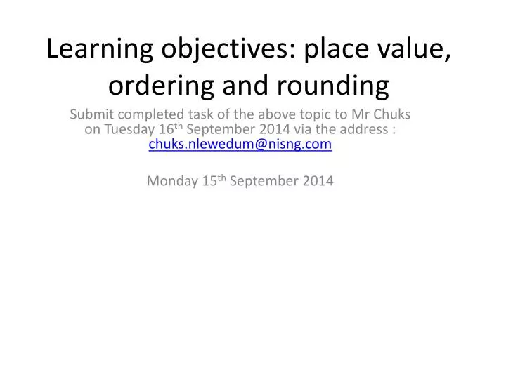 learning objectives place value ordering and rounding
