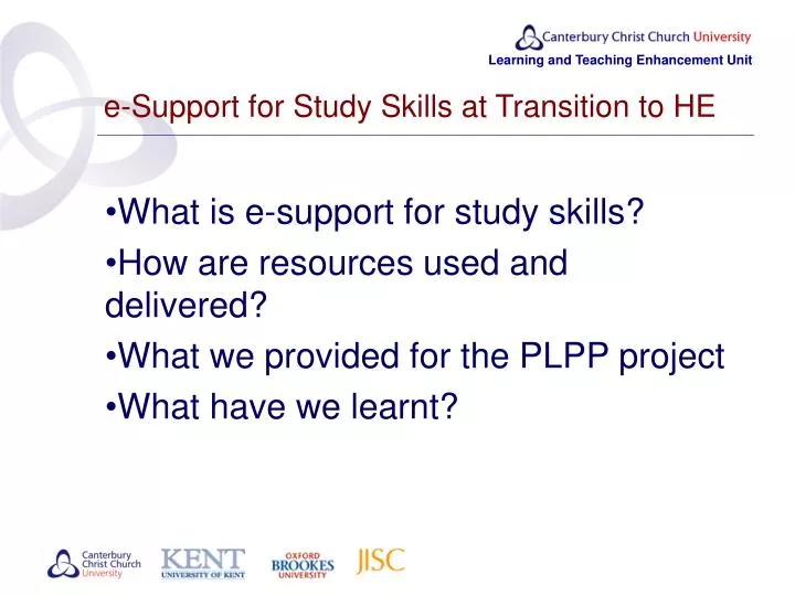 e support for study skills at transition to he